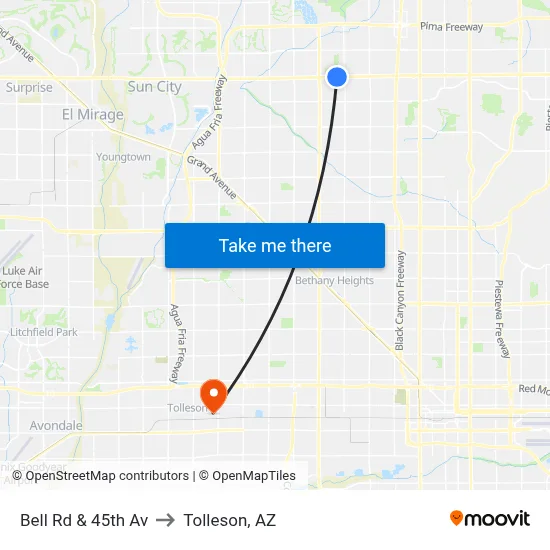 Bell Rd & 45th Av to Tolleson, AZ map