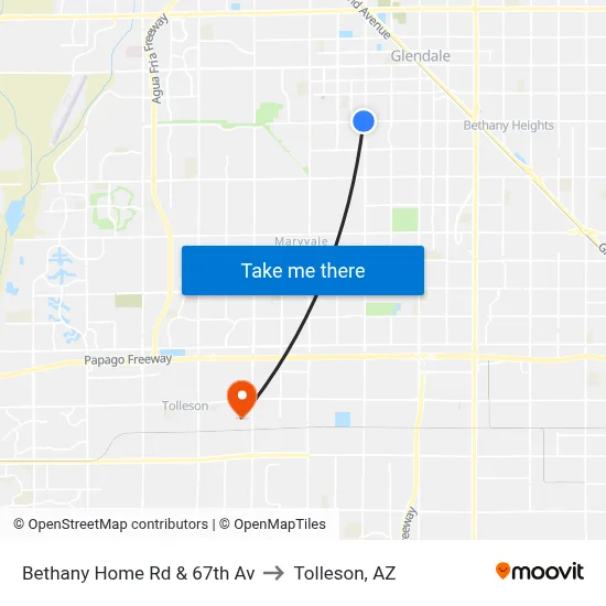 Bethany Home Rd & 67th Av to Tolleson, AZ map