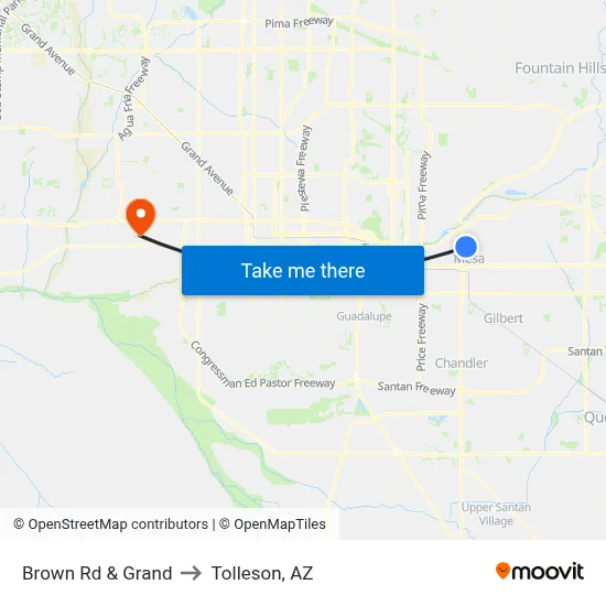 Brown Rd & Grand to Tolleson, AZ map