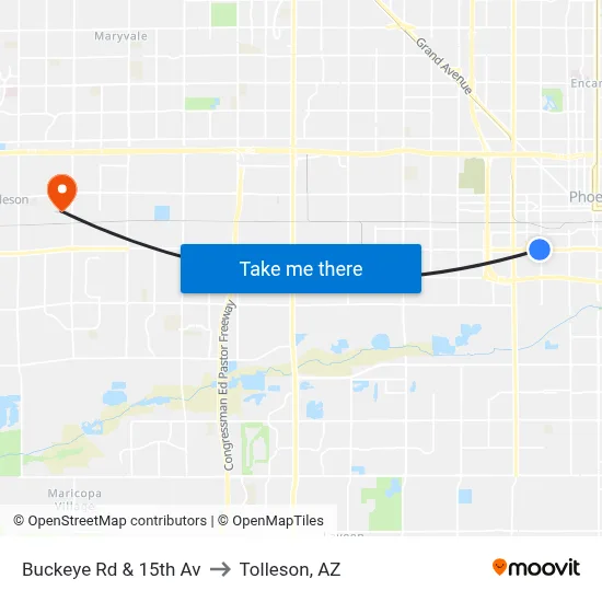 Buckeye Rd & 15th Av to Tolleson, AZ map