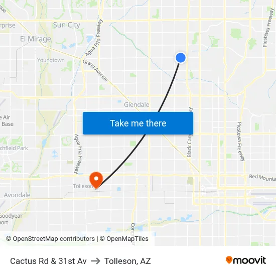 Cactus Rd & 31st Av to Tolleson, AZ map