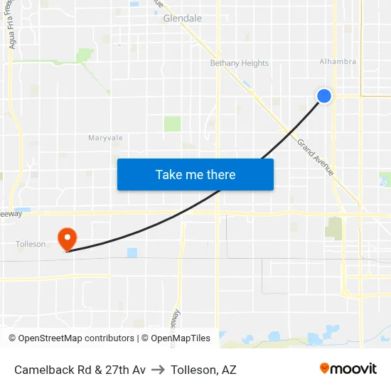 Camelback Rd & 27th Av to Tolleson, AZ map
