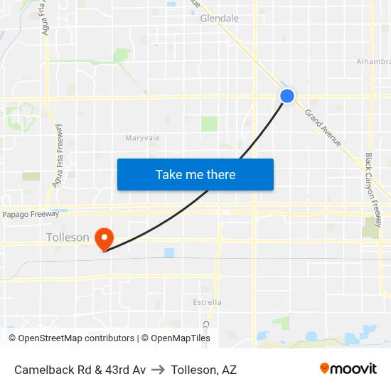 Camelback Rd & 43rd Av to Tolleson, AZ map