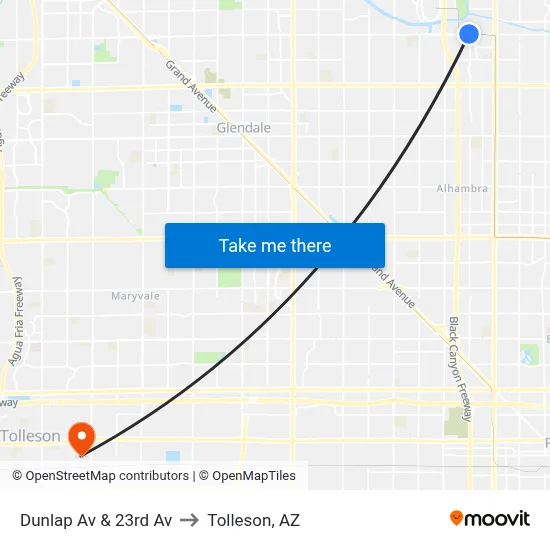 Dunlap Av & 23rd Av to Tolleson, AZ map