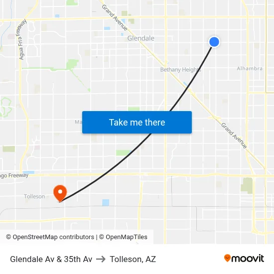 Glendale Av & 35th Av to Tolleson, AZ map