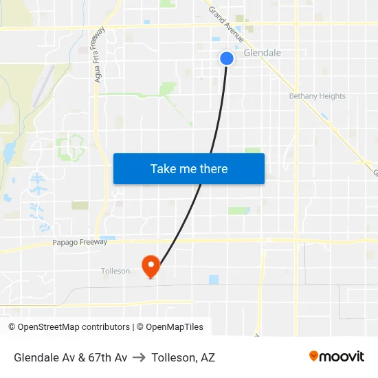 Glendale Av & 67th Av to Tolleson, AZ map