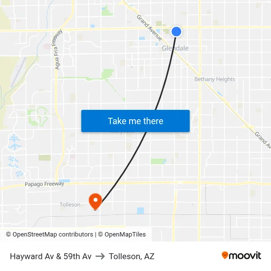 Hayward Av & 59th Av to Tolleson, AZ map