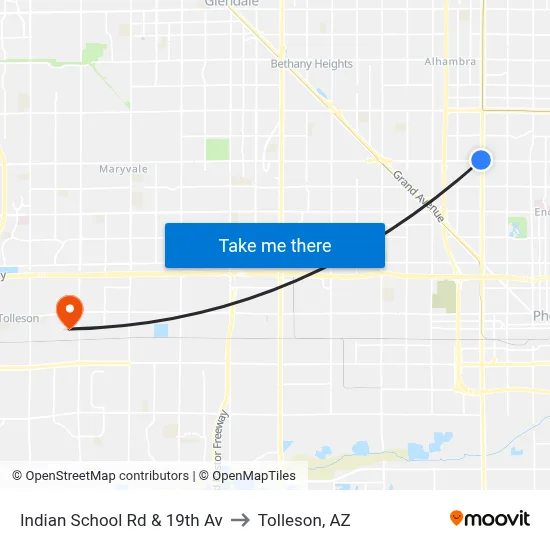 Indian School Rd & 19th Av to Tolleson, AZ map