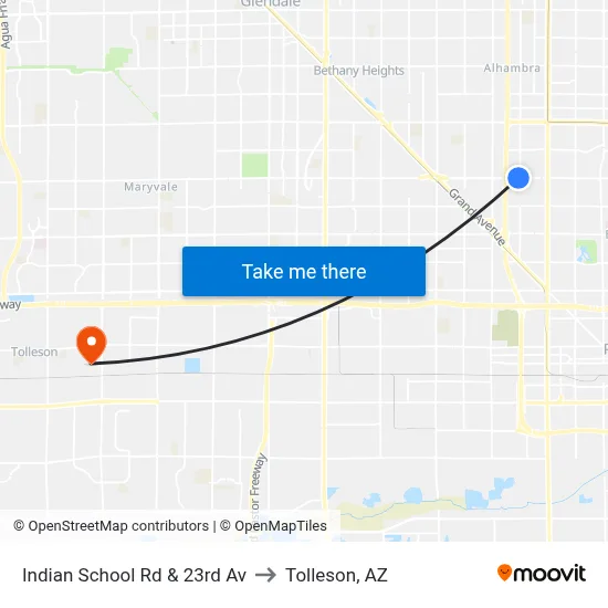 Indian School Rd & 23rd Av to Tolleson, AZ map