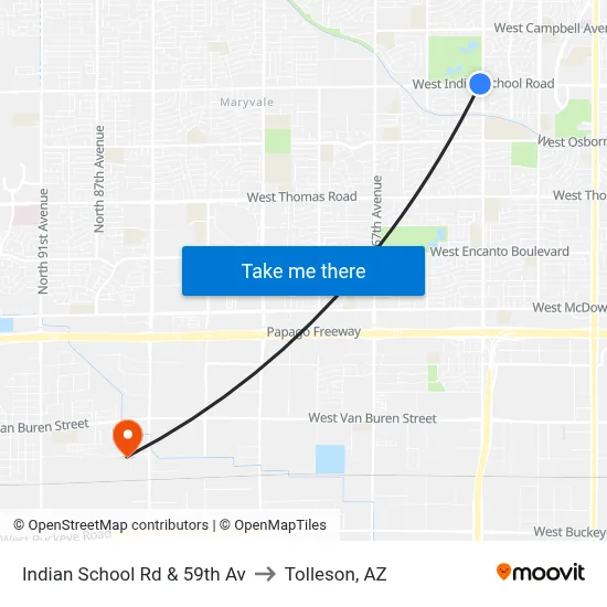 Indian School Rd & 59th Av to Tolleson, AZ map