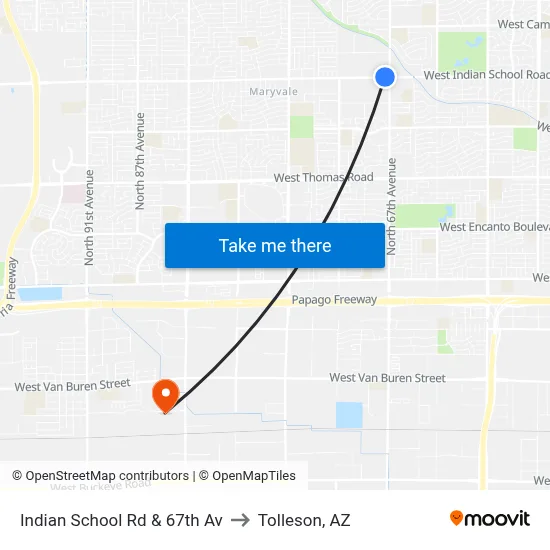 Indian School Rd & 67th Av to Tolleson, AZ map