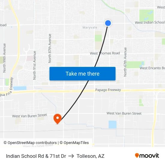 Indian School Rd & 71st Dr to Tolleson, AZ map