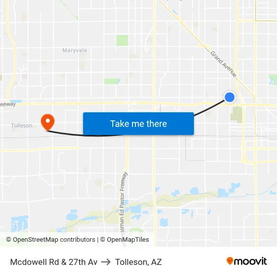 Mcdowell Rd & 27th Av to Tolleson, AZ map