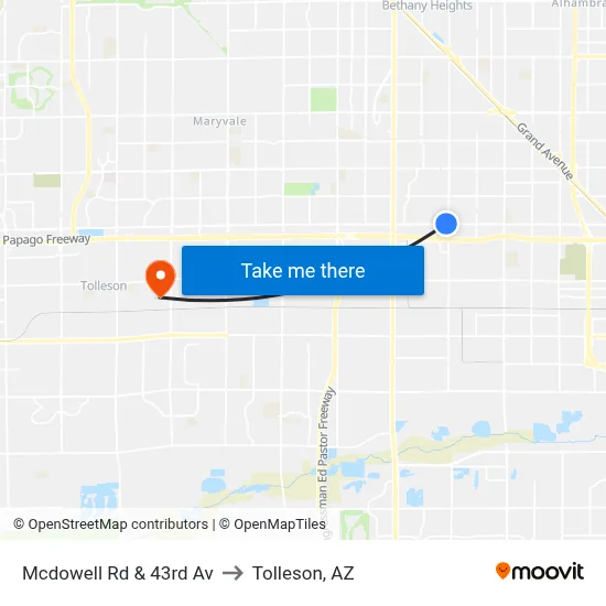 Mcdowell Rd & 43rd Av to Tolleson, AZ map
