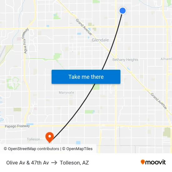 Olive Av & 47th Av to Tolleson, AZ map