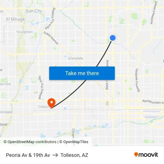 Peoria Av & 19th Av to Tolleson, AZ map