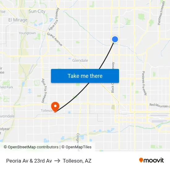 Peoria Av & 23rd Av to Tolleson, AZ map