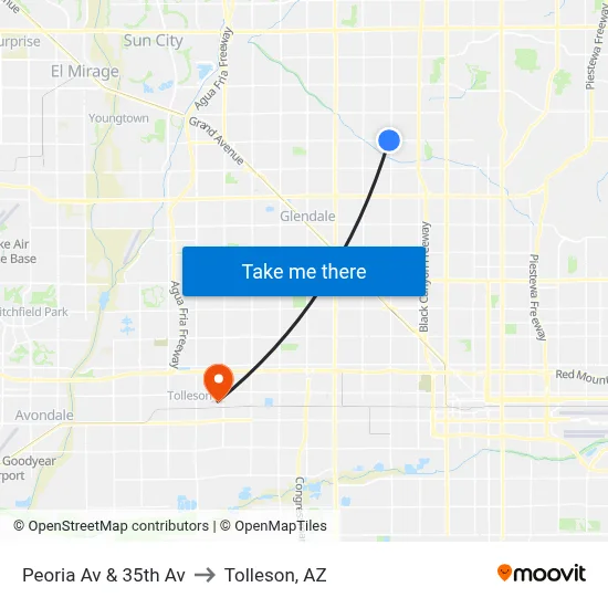 Peoria Av & 35th Av to Tolleson, AZ map