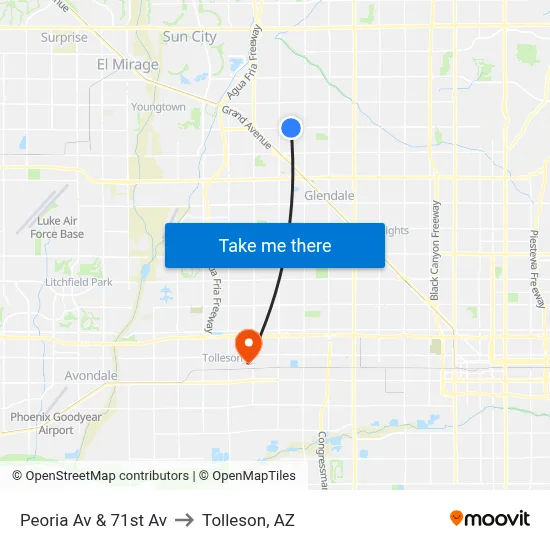 Peoria Av & 71st Av to Tolleson, AZ map