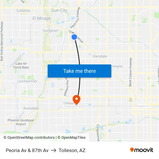 Peoria Av & 87th Av to Tolleson, AZ map