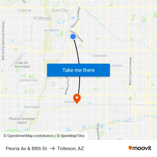 Peoria Av & 88th Dr to Tolleson, AZ map