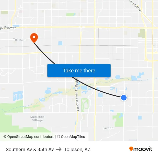 Southern Av & 35th Av to Tolleson, AZ map