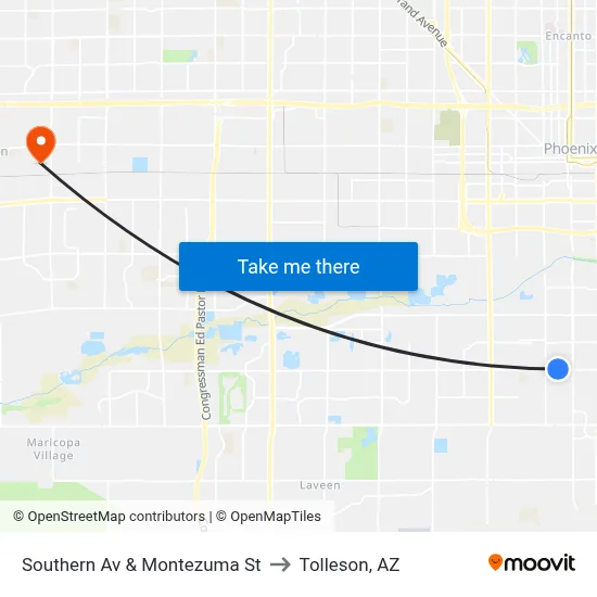 Southern Av & Montezuma St to Tolleson, AZ map