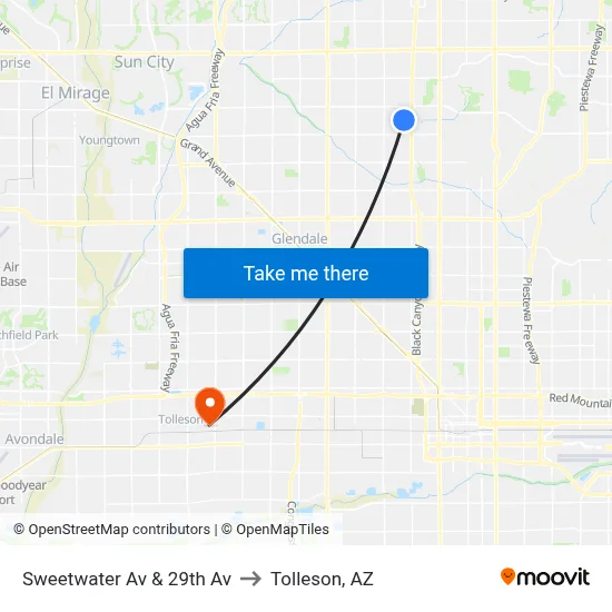 Sweetwater Av & 29th Av to Tolleson, AZ map