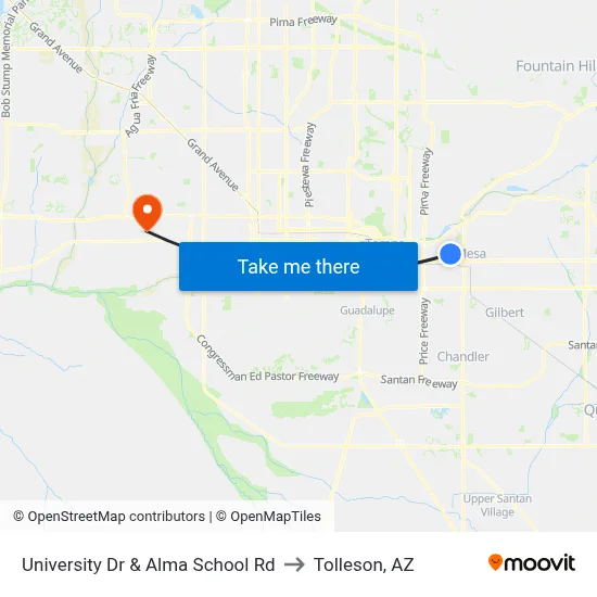 University Dr & Alma School Rd to Tolleson, AZ map