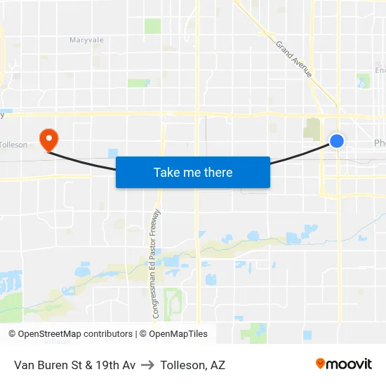 Van Buren St & 19th Av to Tolleson, AZ map