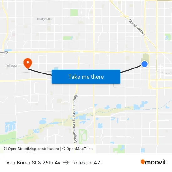 Van Buren St & 25th Av to Tolleson, AZ map