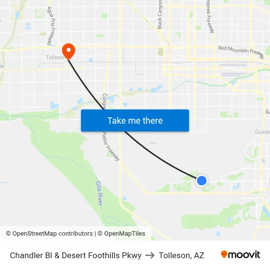 Chandler Bl & Desert Foothills Pkwy to Tolleson, AZ map