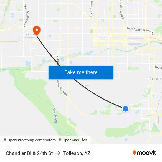Chandler Bl & 24th St to Tolleson, AZ map