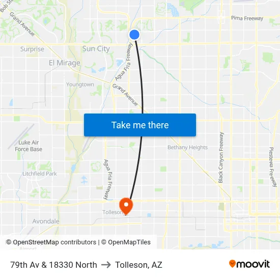 79th Av & 18330 North to Tolleson, AZ map