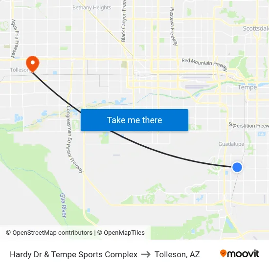 Hardy Dr & Tempe Sports Complex to Tolleson, AZ map