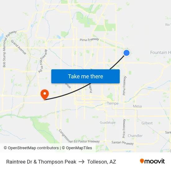 Raintree Dr & Thompson Peak to Tolleson, AZ map