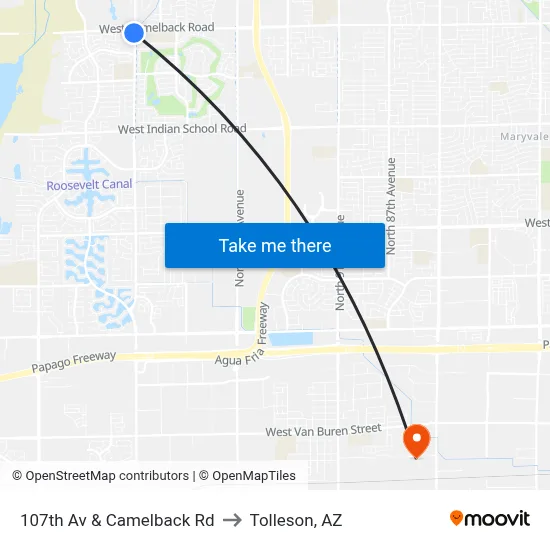 107th Av & Camelback Rd to Tolleson, AZ map