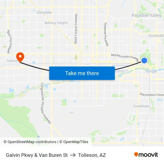 Galvin Pkwy & Van Buren St to Tolleson, AZ map