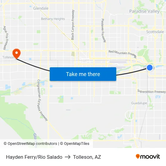 Hayden Ferry/Rio Salado to Tolleson, AZ map