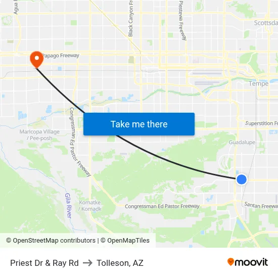 Priest Dr & Ray Rd to Tolleson, AZ map