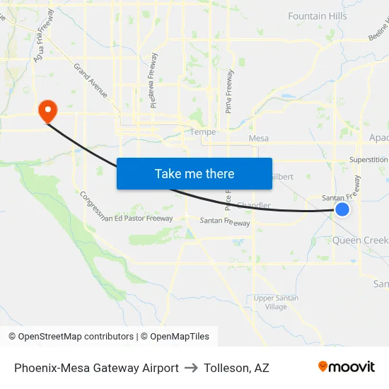 Phoenix-Mesa Gateway Airport to Tolleson, AZ map