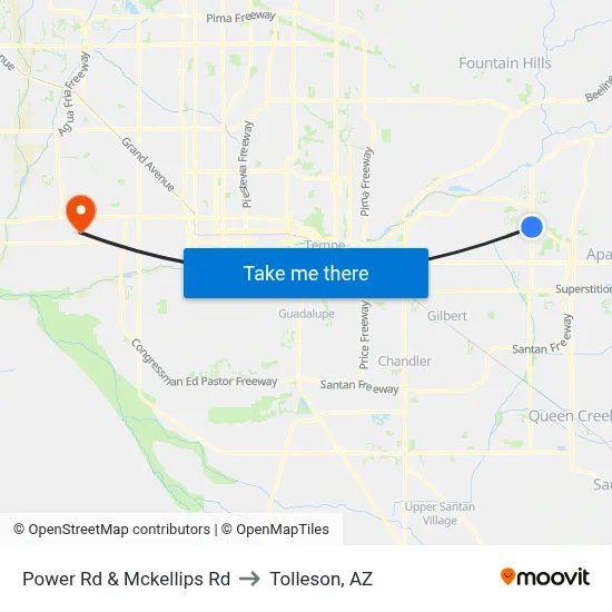 Power Rd & Mckellips Rd to Tolleson, AZ map