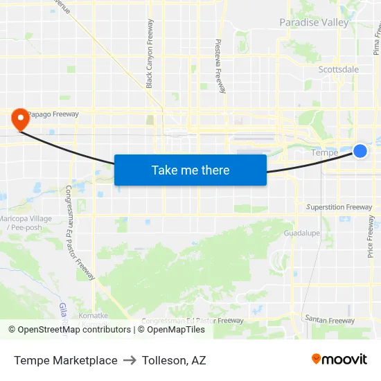 Tempe Marketplace to Tolleson, AZ map