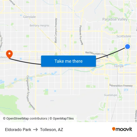 Eldorado Park to Tolleson, AZ map