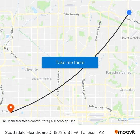 Scottsdale Healthcare Dr & 73rd St to Tolleson, AZ map
