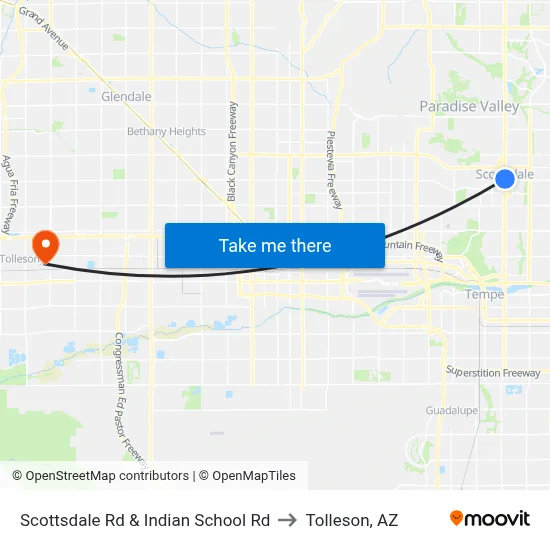 Scottsdale Rd & Indian School Rd to Tolleson, AZ map