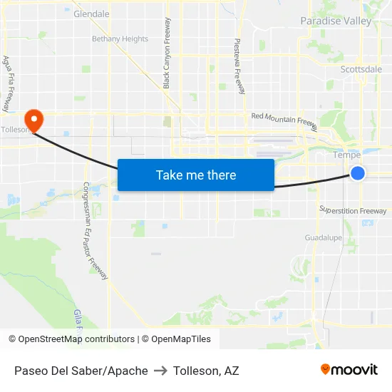 Paseo Del Saber/Apache to Tolleson, AZ map