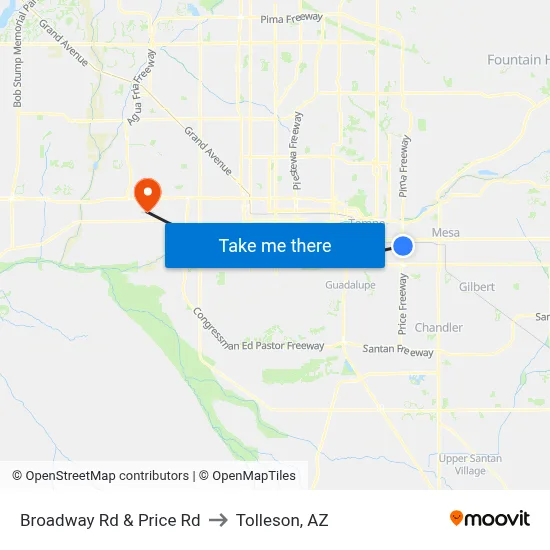 Broadway Rd & Price Rd to Tolleson, AZ map