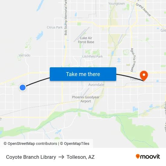 Coyote Branch Library to Tolleson, AZ map
