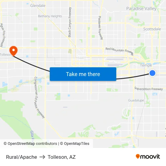 Rural/Apache to Tolleson, AZ map